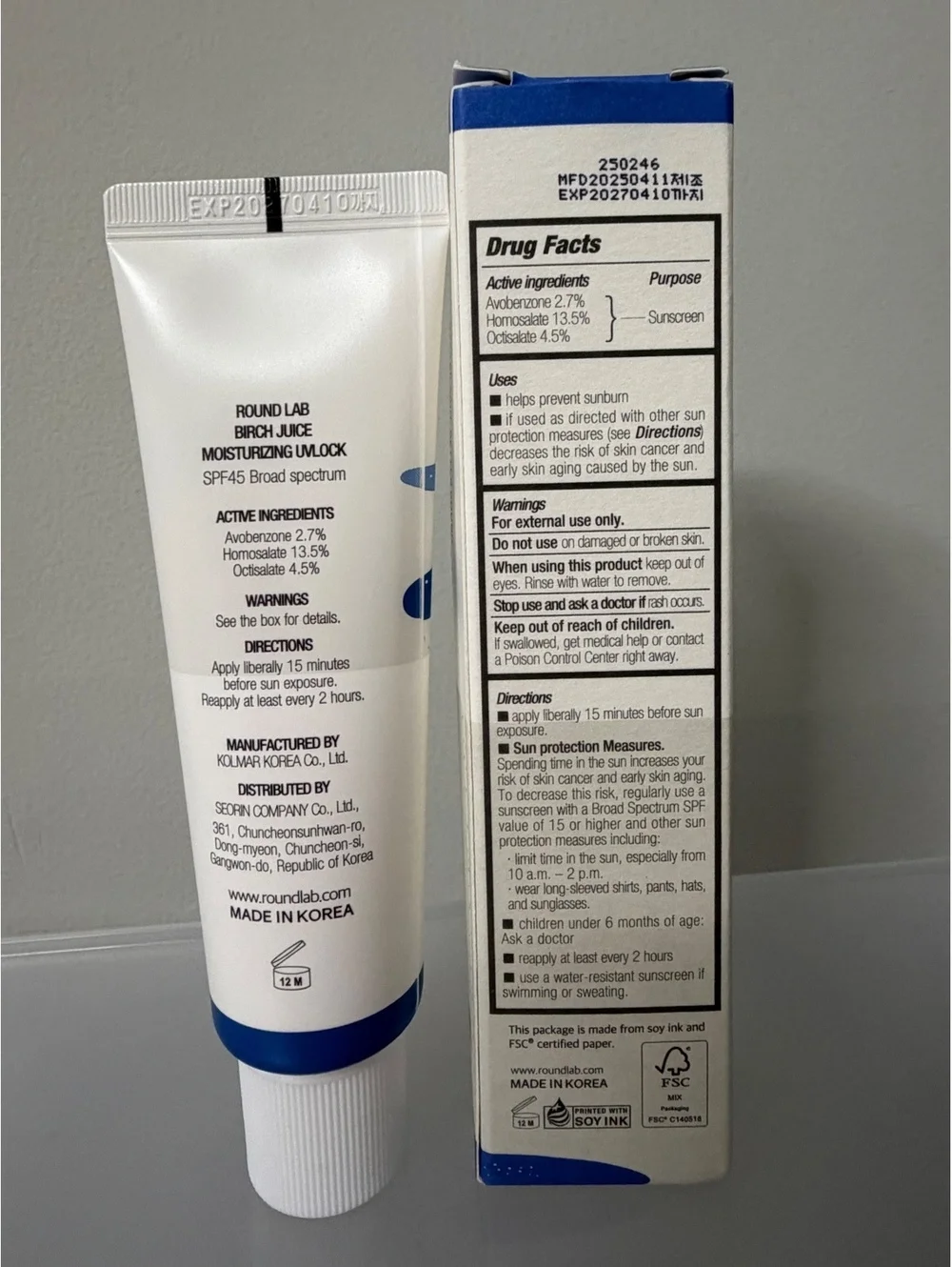 Round Lab Birch Juice Moisturizing UVLock Sunscreen SPF 45